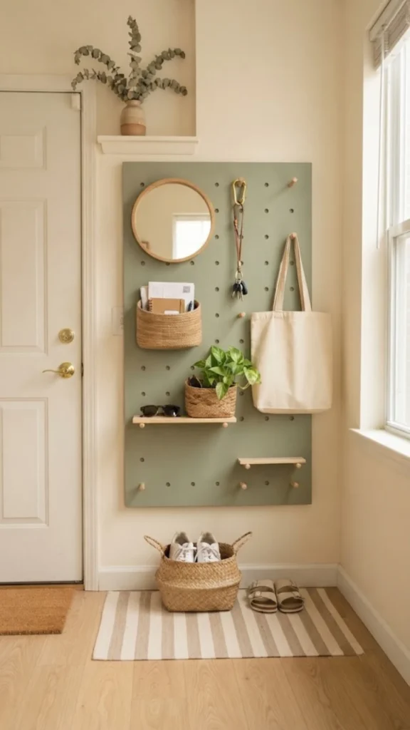 Pegboard Wall with Woven Baskets