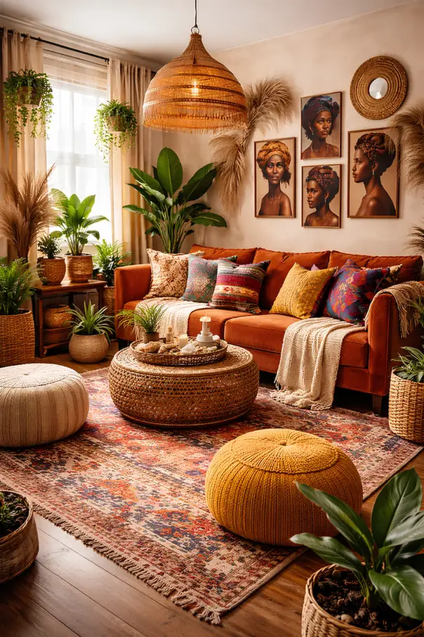 Plant-Filled Global Boho Living Room