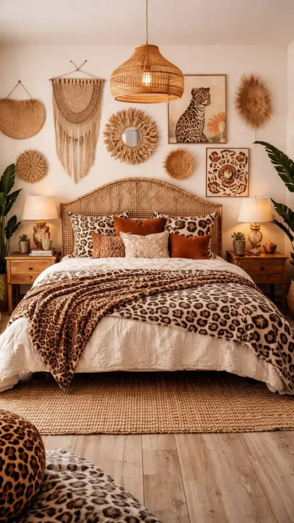 Rattan Bed, Leopard Print Layers