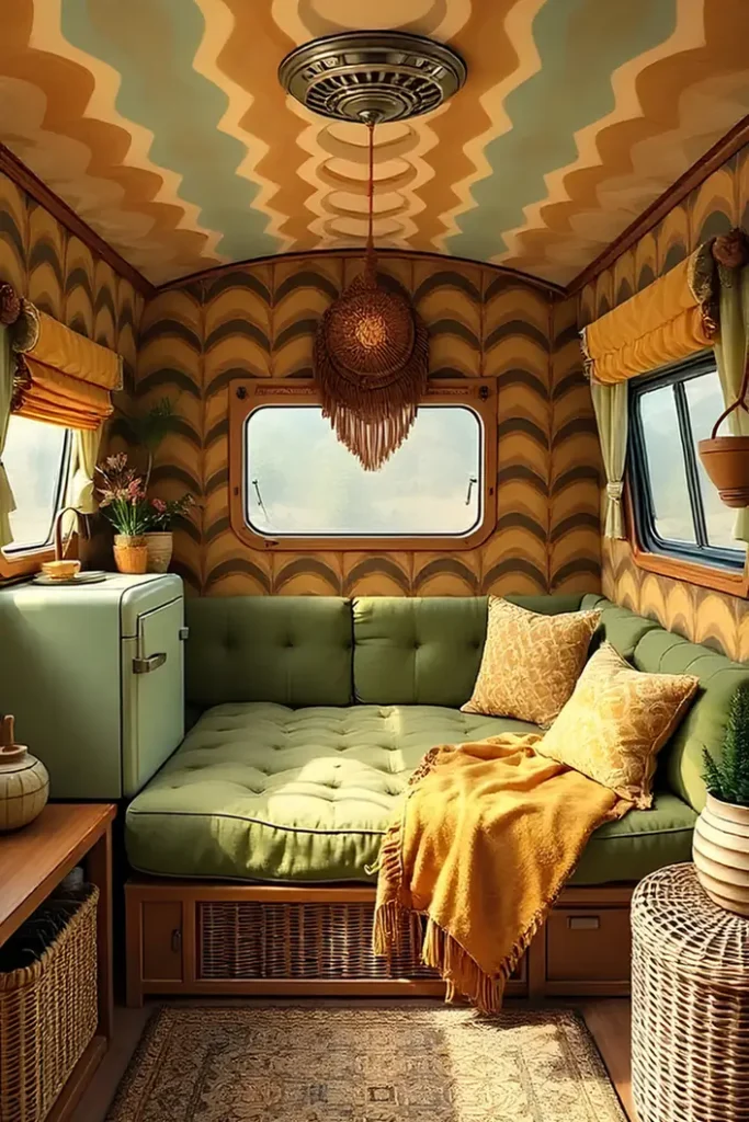 Retro Wave Print Ceiling and Walls