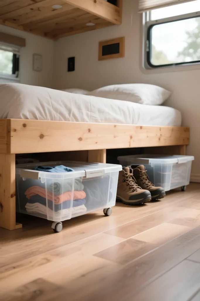 Rolling Clear Bins On Raw Wood Legs