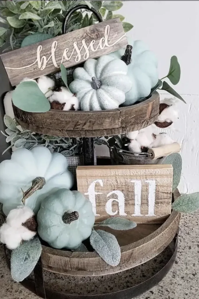Sage Pumpkins With Cotton Bolls