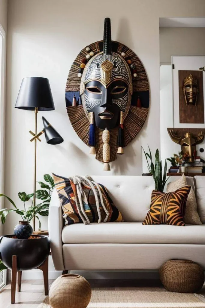 Sculptural Mask With Tassels and Beads