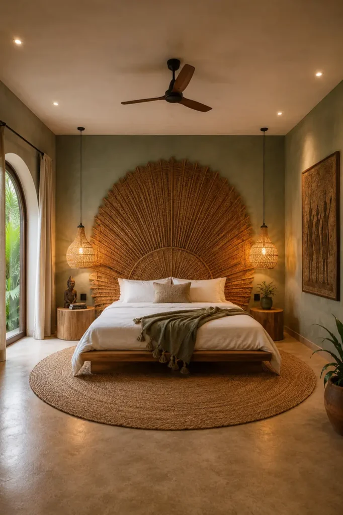 Sculptural Woven Fan Headboard
