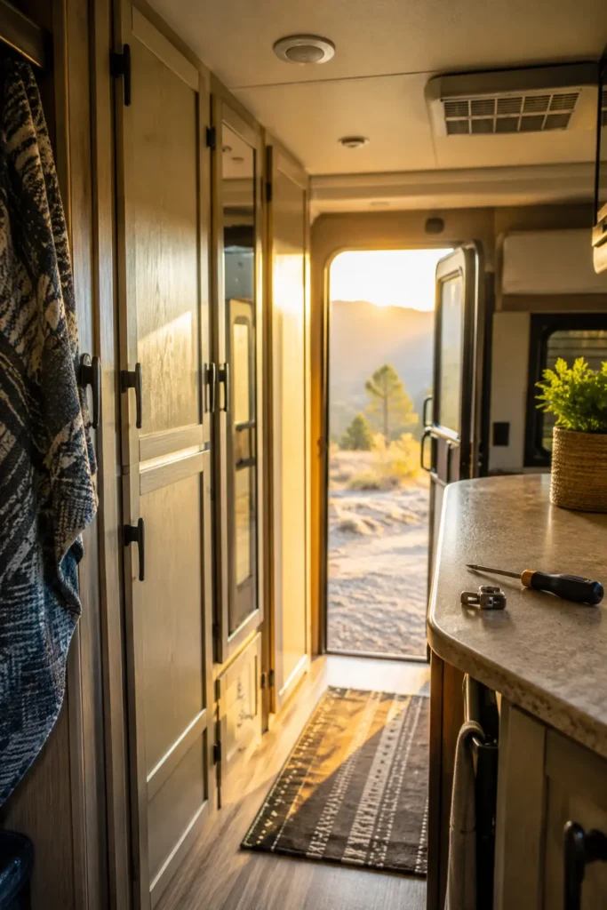 Secure loose items and cabinets before departure day
