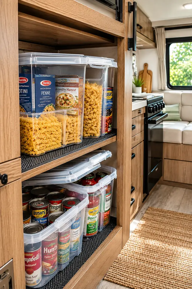 Stackable Bins On A Non-Slip Liner