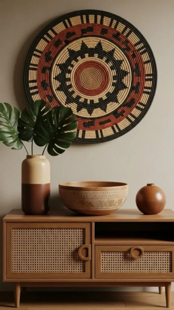 Statement Basket Above Cane Sideboard

