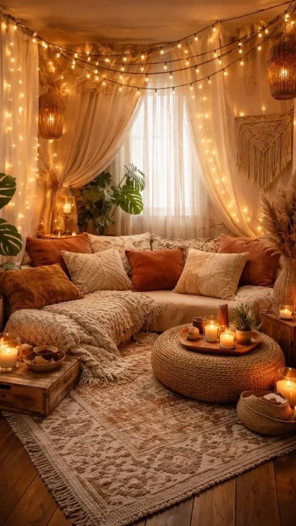 String Lights Draped Wall to Wall