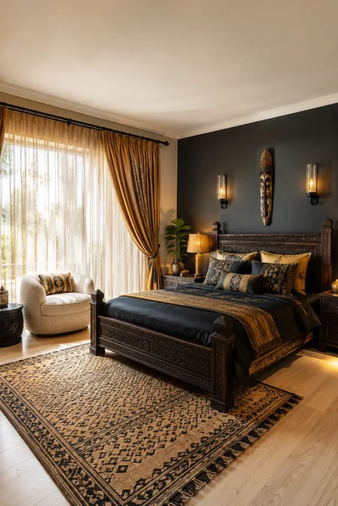 Sunlit Airy Gold Bedroom