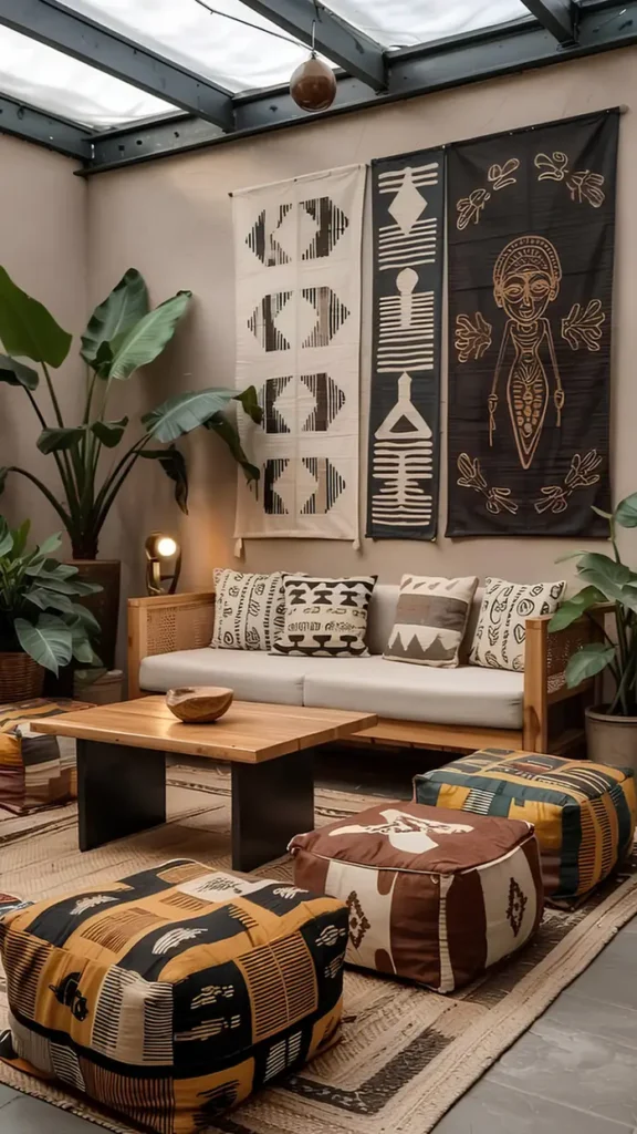 Sunroom Styled with Mudcloth Panels
