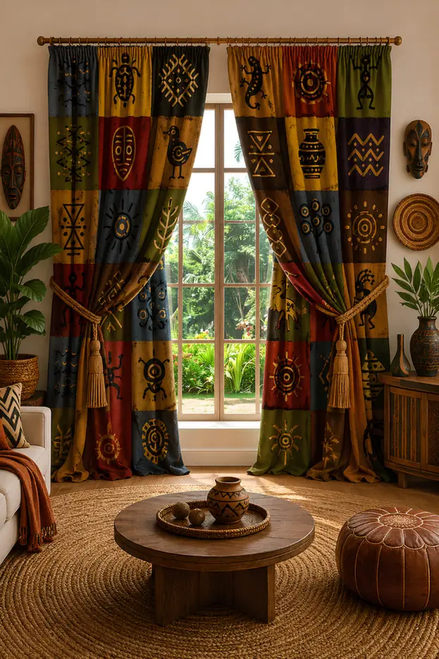 Symbol Blocked Curtains In Earth Tones
