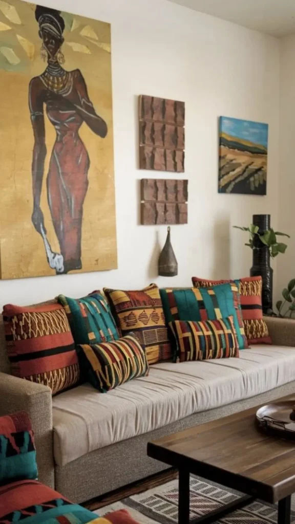 Teal And Rust Kente Pillow Wall