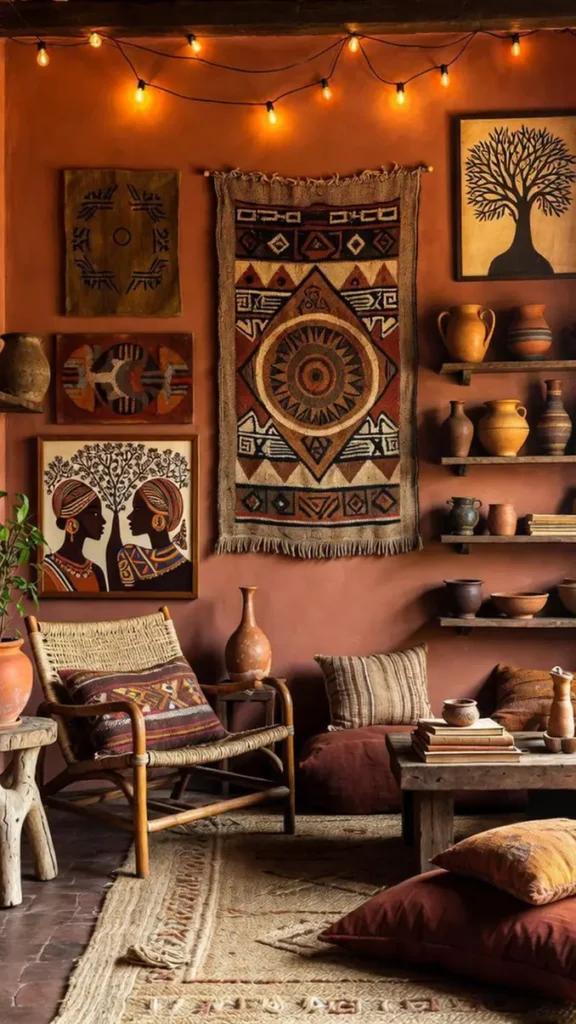 Terracotta Walls With Woven Tapestries
