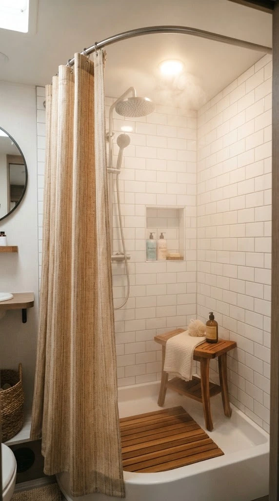 Trade the Shower Curtain for a Woven Roman-Style Panel
