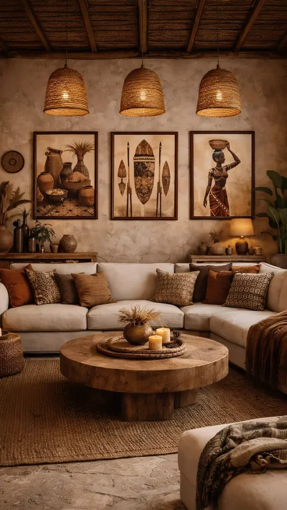 Triple Framed Prints Under Pendants
