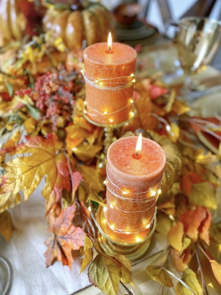 Twine Lights Around Pillar Candles