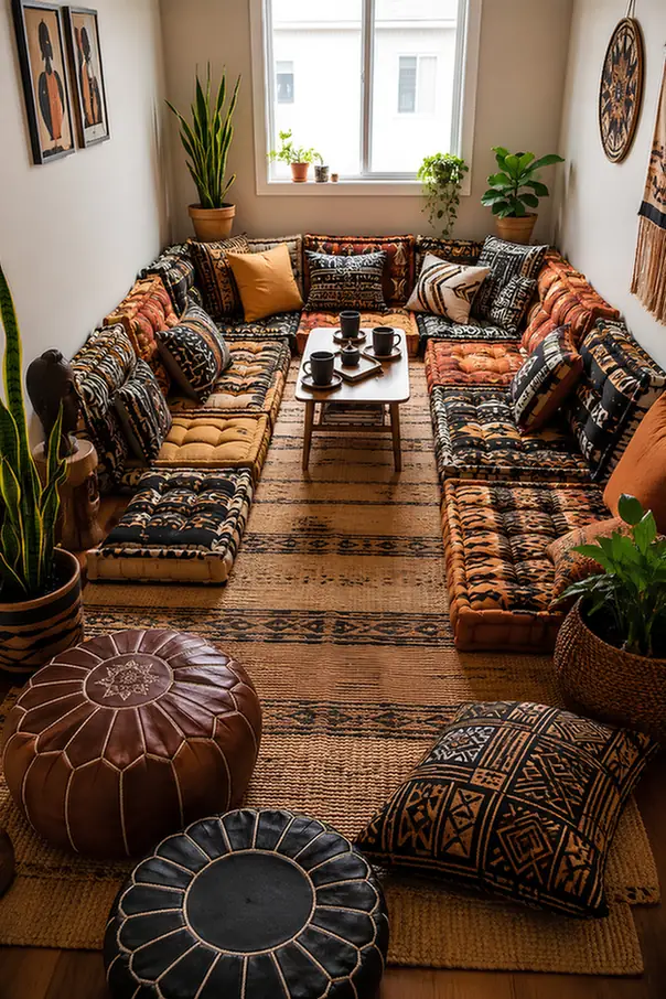 Two Poufs In Contrasting Leather