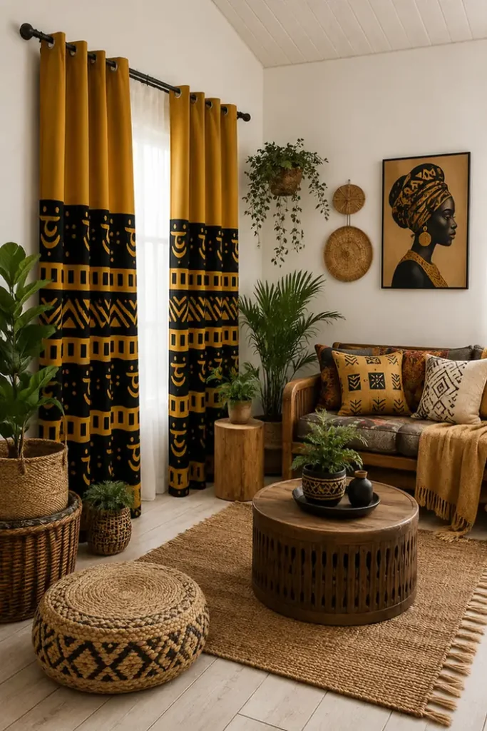 Two Tone Grommet Curtains In Mustard