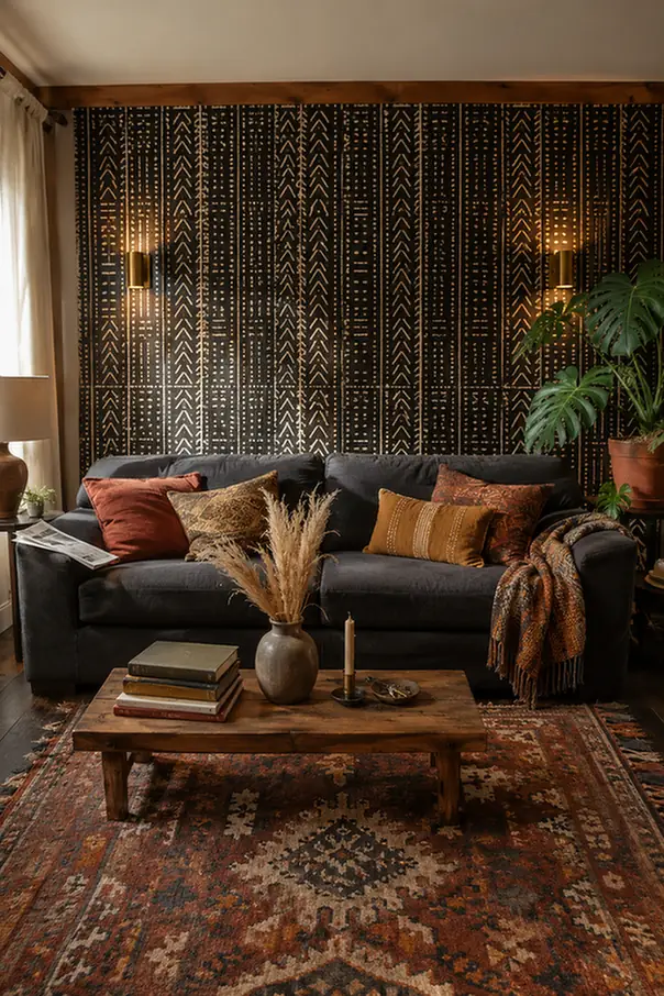Upholster One Wall In Mudcloth