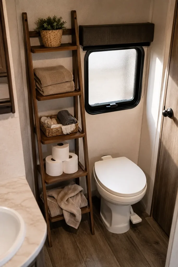 Vertical Ladder Shelf Above Toilet