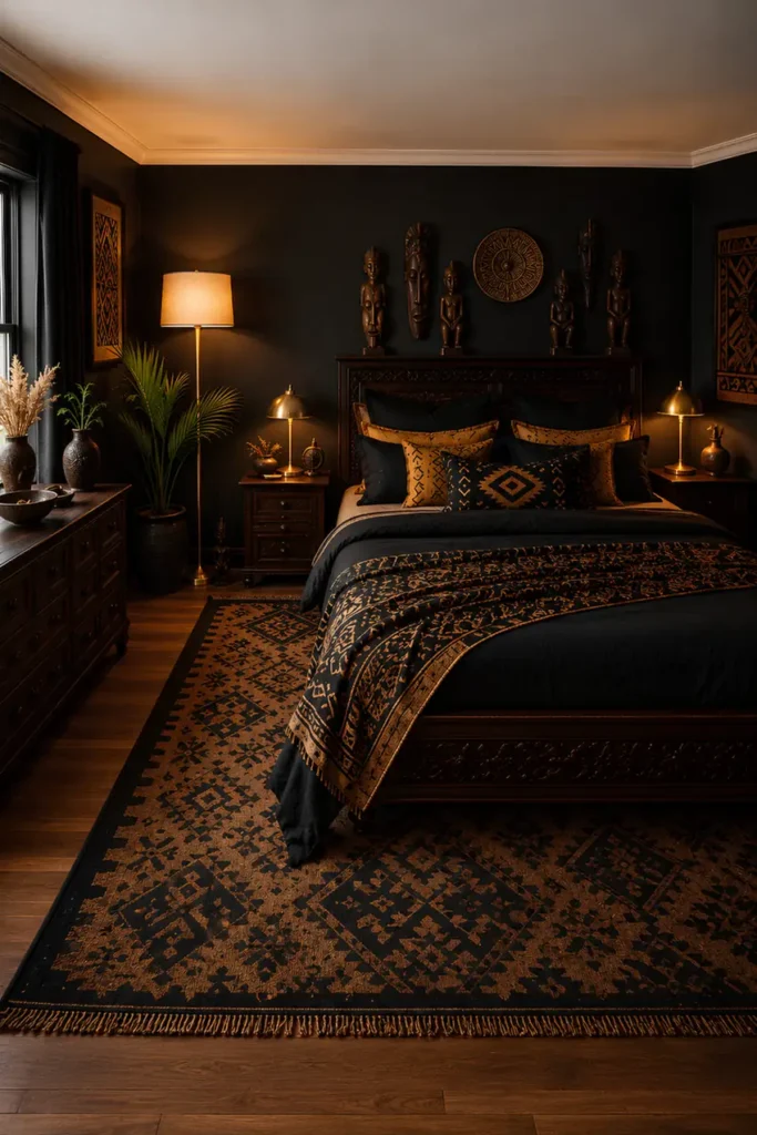 Warmly Layered Lit Bedroom