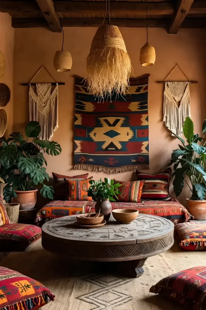 Woven Tapestry Warms a Terracotta Wall
