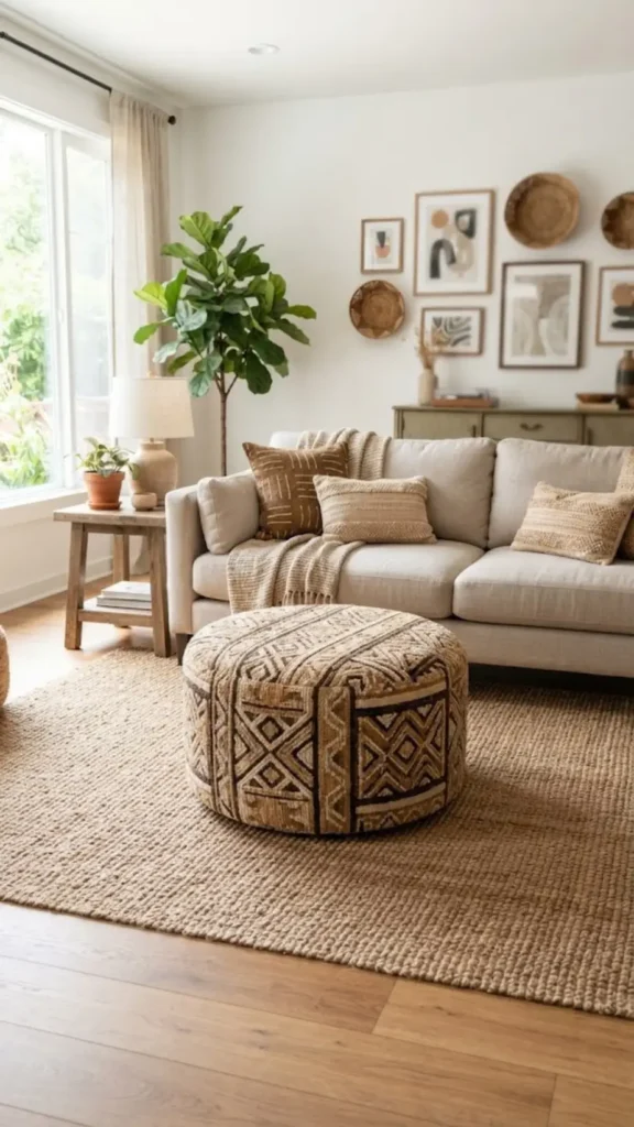 Wrap An Ottoman In Kuba Cloth